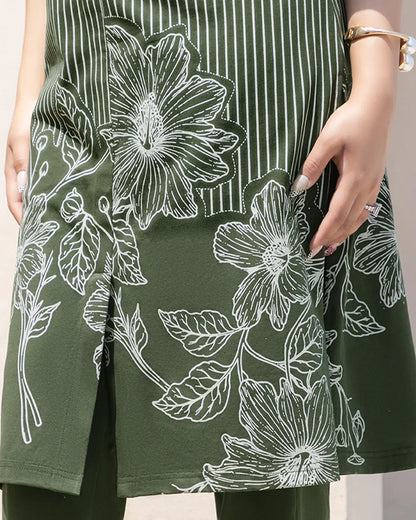 Long Monochrome Bloom Kurta Set