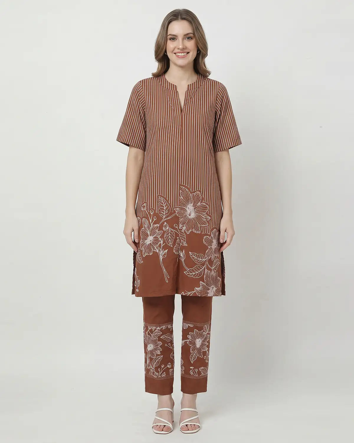 Long Monochrome Bloom Kurta Set