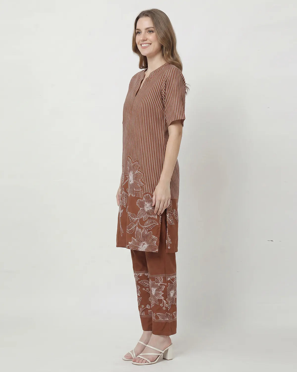Long Monochrome Bloom Kurta Set